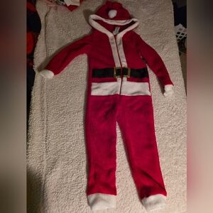 Kids Red Santa One-Piece Pajamas with Hood